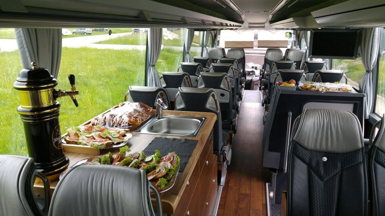 Bus rental model with dining table available