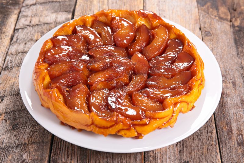 Legend has it that one of the Tatin sisters mistakenly baked the apples and pastry upside down.