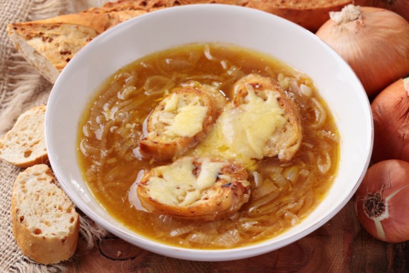 Soupe à l'oignon is often enjoyed as a warming starter on cold days.